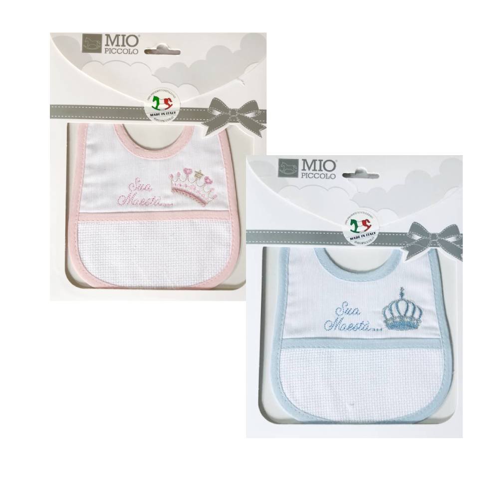 Bavaglino neonato bavetta ricamata cotone con inserto in tela aida da personalizzare- art.193/558