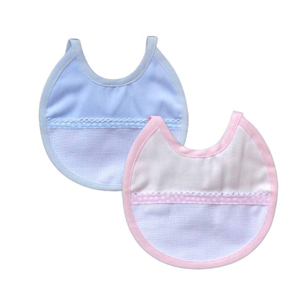 Bavaglino neonato bavetta in cotone con inserto in tela aida da ricamare- art.25