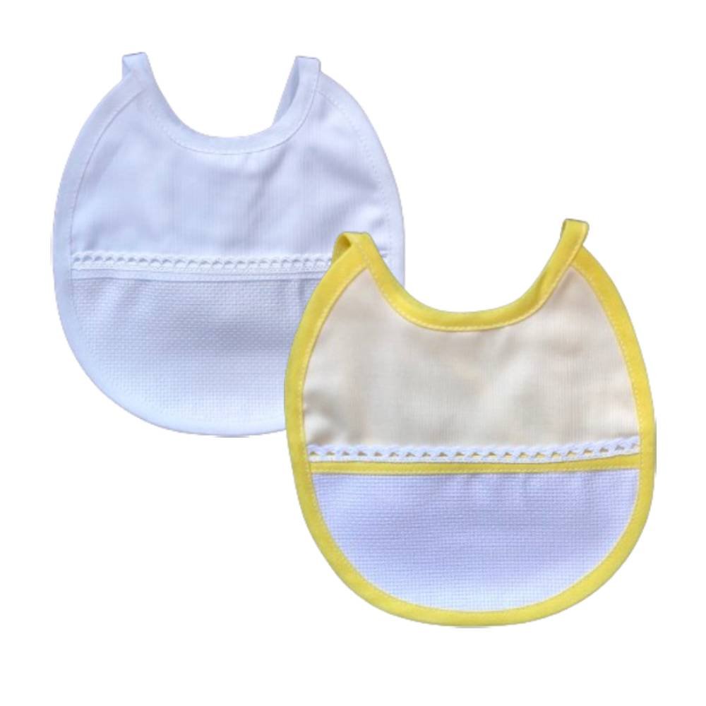 Bavaglino neonato bavetta in cotone con inserto in tela aida da ricamare- art.32