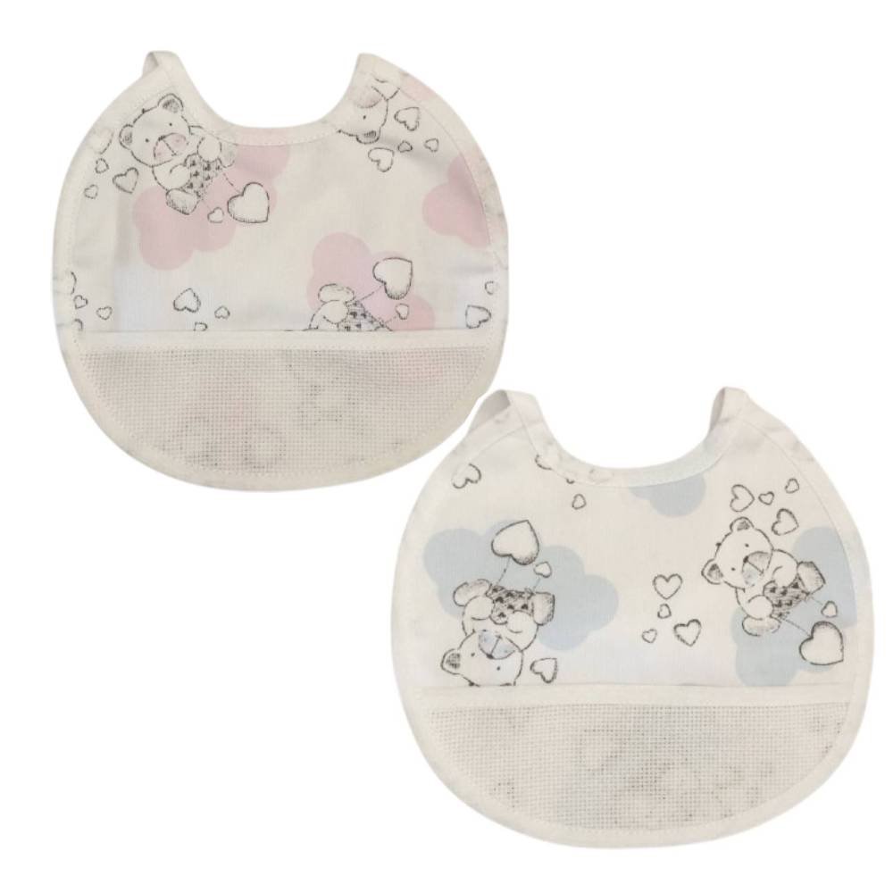 Bavaglino neonato bavetta in cotone con inserto in tela aida da ricamare- art.76