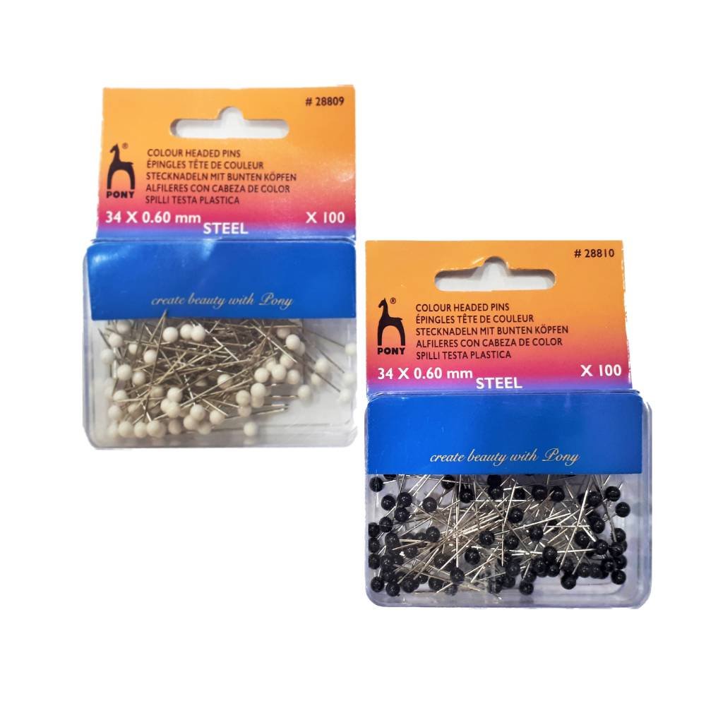 spilli testa plastica pony Spilli testa plastica PONY Nero Bianco 100 pezzi - immagine 1