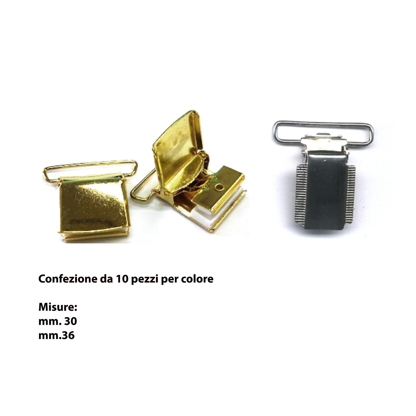 Clips in metallo per bretelle misure mm 30-36 Oro Argento -Art.598