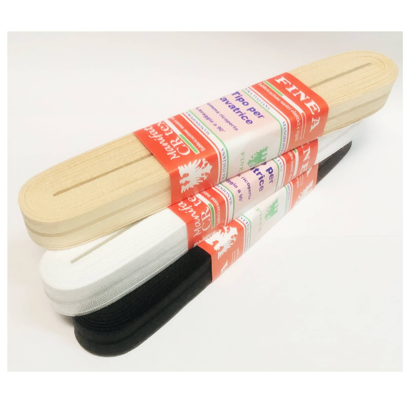 Elastico Rasato Pieghevole per Bordi 20 mm Nero Bianco Nudo 10 mt- Art.82